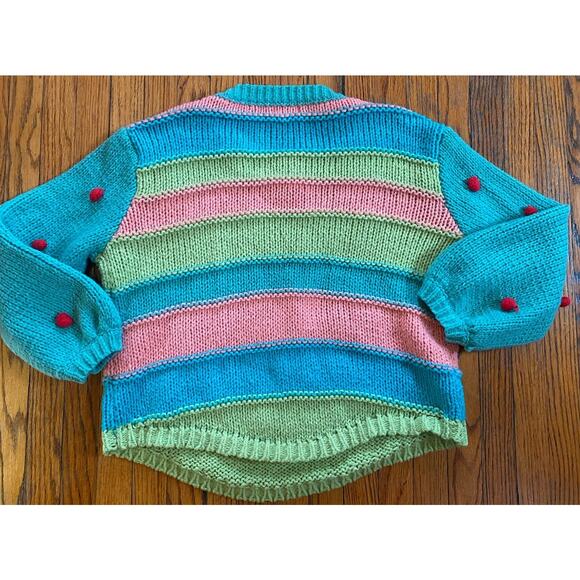 Umgee USA Block Cable Knit Fun Sweater Women’s Small Pom Poms - Picture 4 of 11